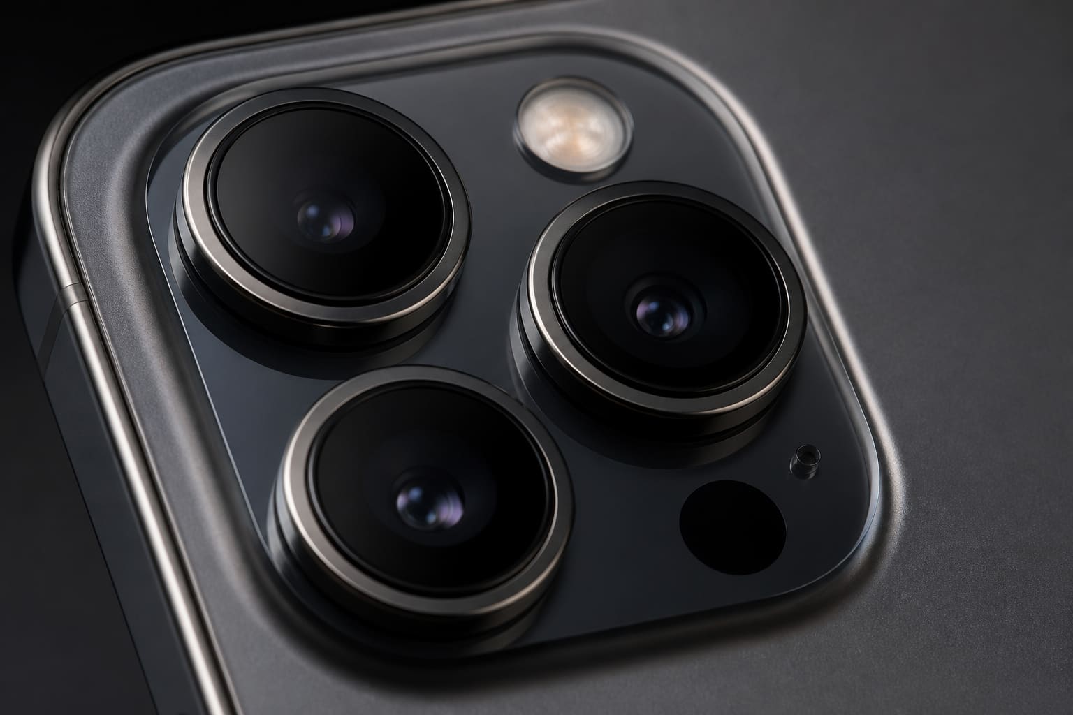 Close-up of a triple-lens smartphone camera module