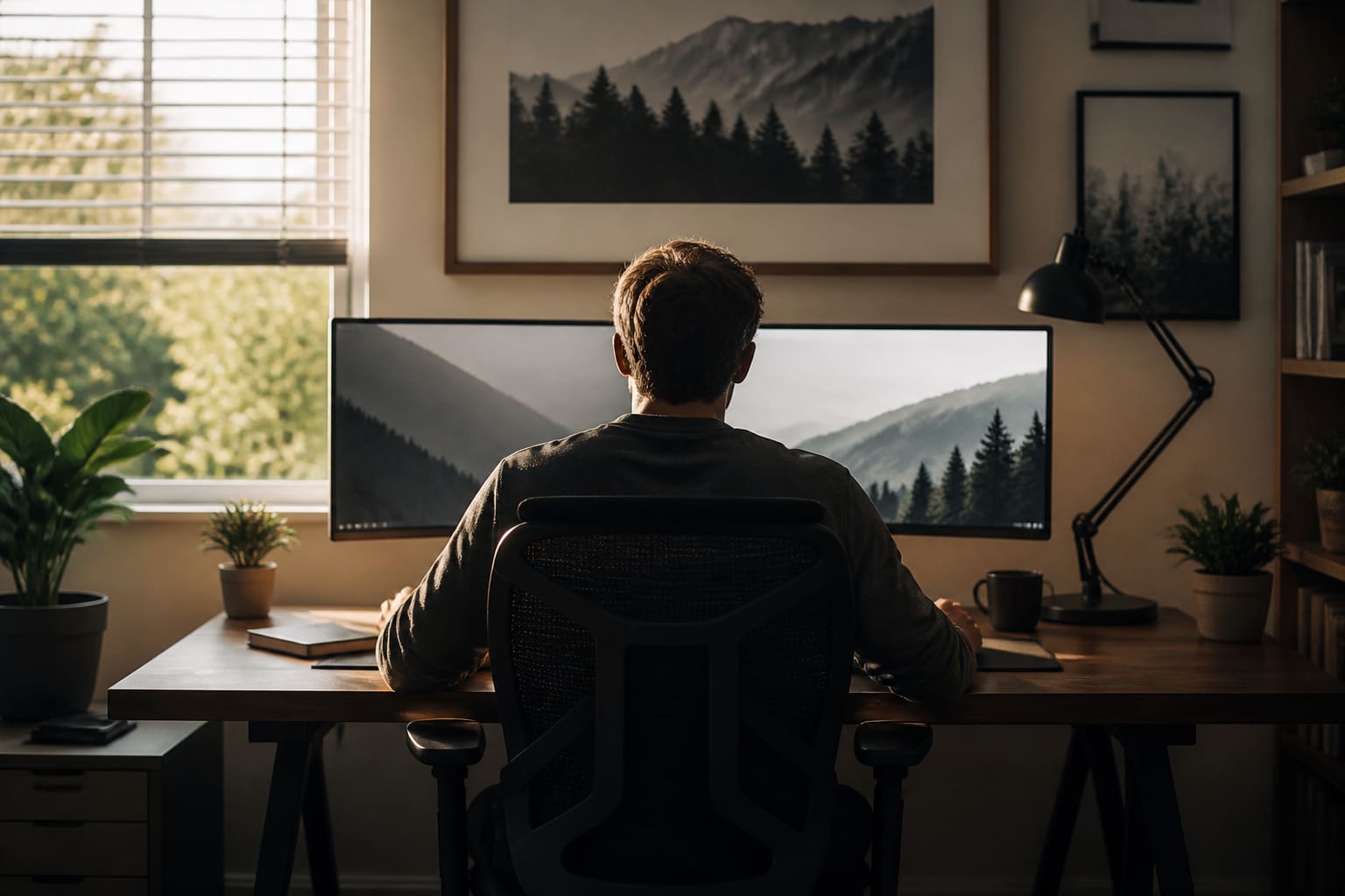 Curved ultrawide monitor displaying multiple app windows side by side