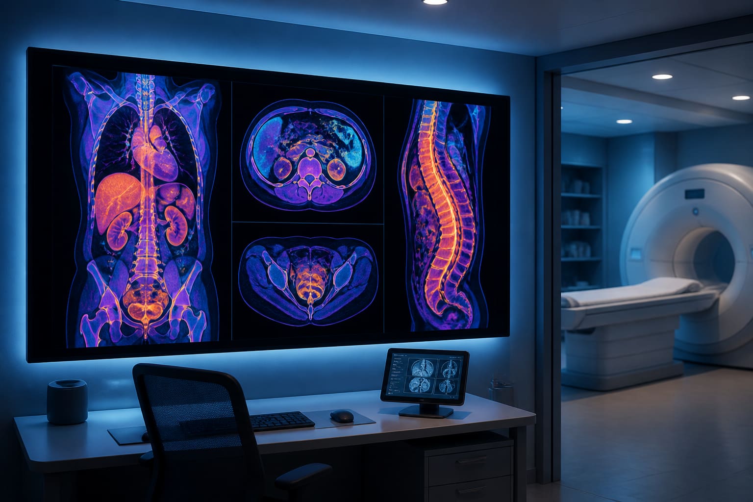 Medical scan with AI overlay highlighting a region of interest