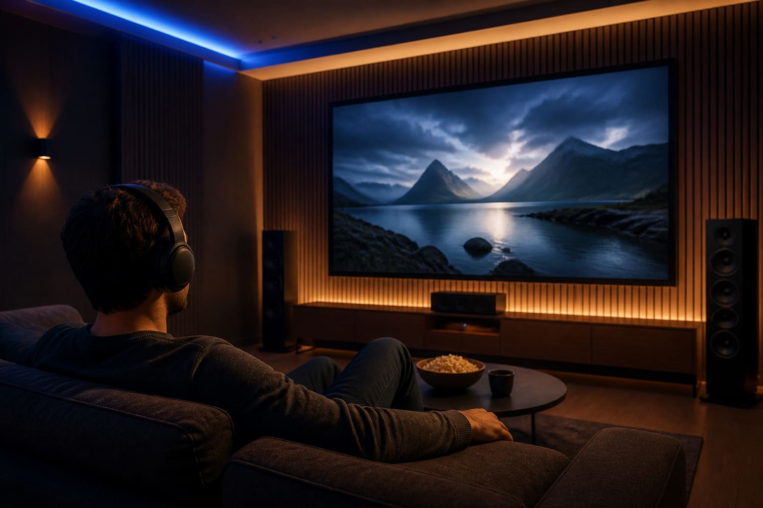 Person wearing headphones watching a film on a tablet